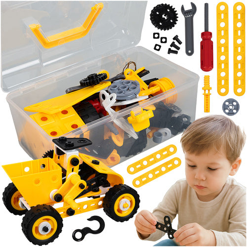 Set 100 piese de construit masini 3D, Zola, unelte si accesorii incluse, brosura cu modele, cutie depozitare Set 100 piese de construit masini 3D, Zola, unelte si accesorii incluse, brosura cu modele, cutie depozitare